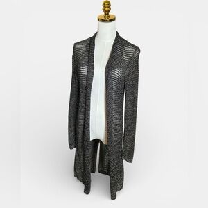 Eileen Fisher Metallic Open Long Cardigan/Duster S grey black